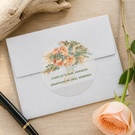 Pfirsich-Rosen- und Treibholz-Hochzeitsaufkleber Runder Aufkleber
