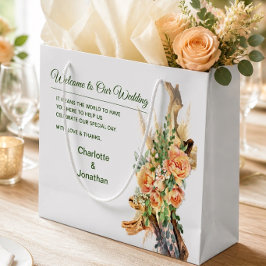 Pfirsich-Rosen- und Treibholz-Hochzeitsgeschenktas Große Geschenktüte