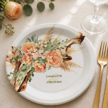 Pfirsich-Rosen- und Treibholz-Hochzeitspapiertelle