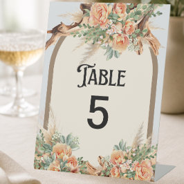 Pfirsich-Rosen- und Treibholz-Tischnummern-Podiums Sockelschild