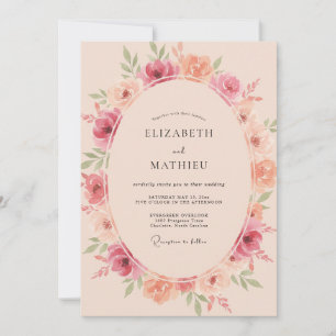 Pfirsich-Röte-Blumen-Hochzeit Einladung