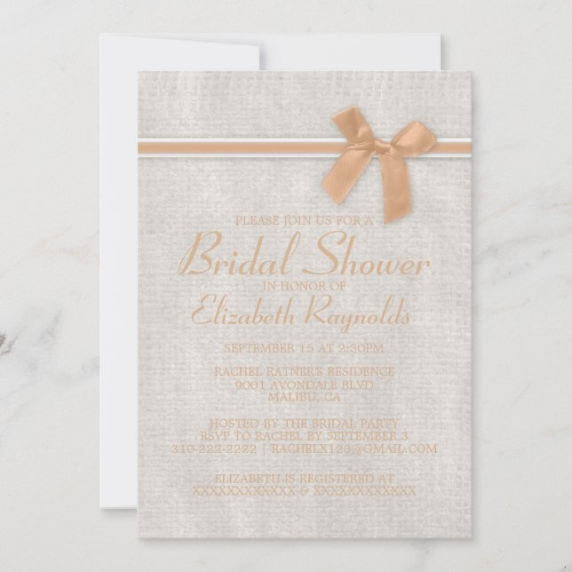 Pfirsich Rustic Burlap Bridal Dusche Einladungen (Vorderseite)