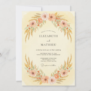 Pfirsich-Rustikal-Weizen-Wiese-Hochzeit Einladung