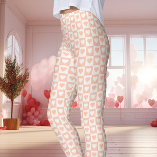 Pfirsich-Schachbrett-Herz Valentinstag Leggings