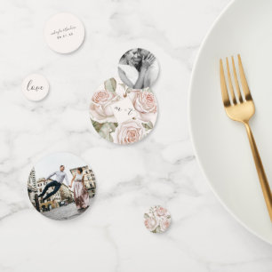 Pfirsich-Schimmer-Rosen Foto- und Namens-Hochzeit Konfetti