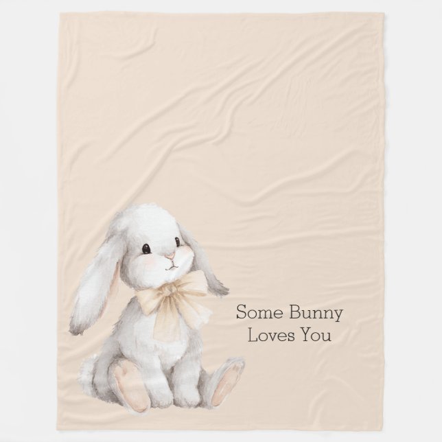 Pfirsich-Schleife Some Bunny liebt dich Fleecedecke (Vorderseite)