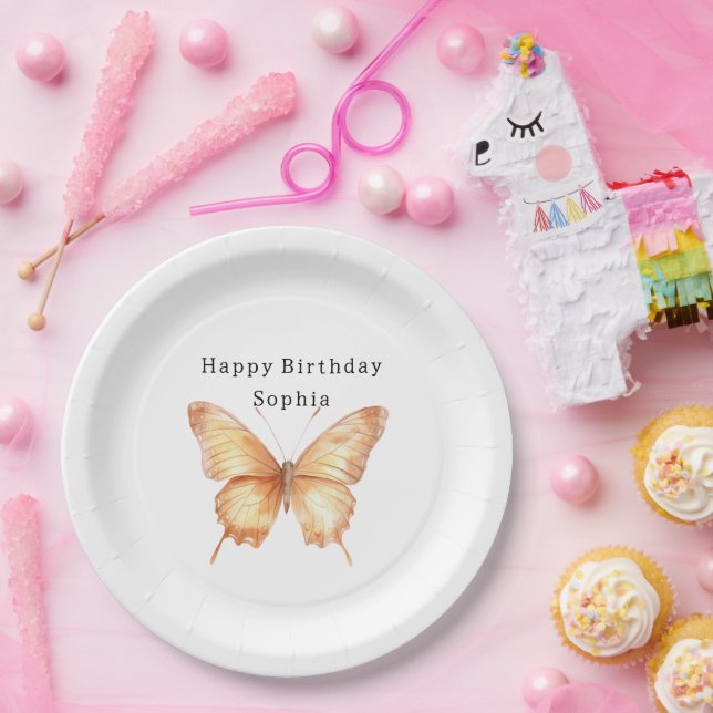 Pfirsich Schmetterling Geburtstag Pappteller (Party)