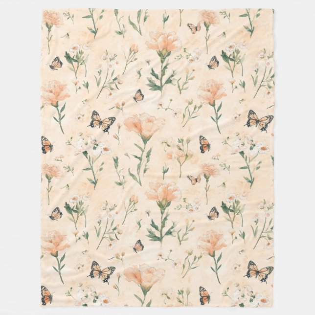 Pfirsich Schmetterlinge Floral Fleecedecke (Vorderseite)