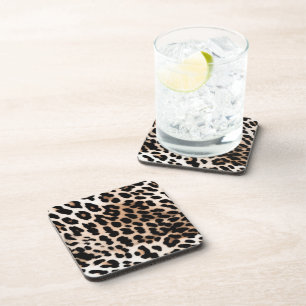 Pfirsich-Schwarz-Creme-Leopard-Hochzeit Getränkeuntersetzer