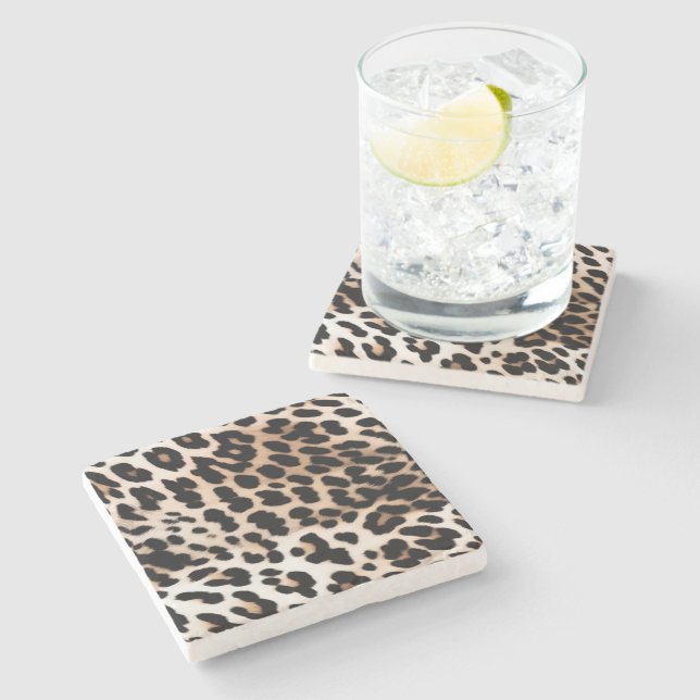 Pfirsich Schwarze Creme Leopard   Steinuntersetzer (Seitenansicht)