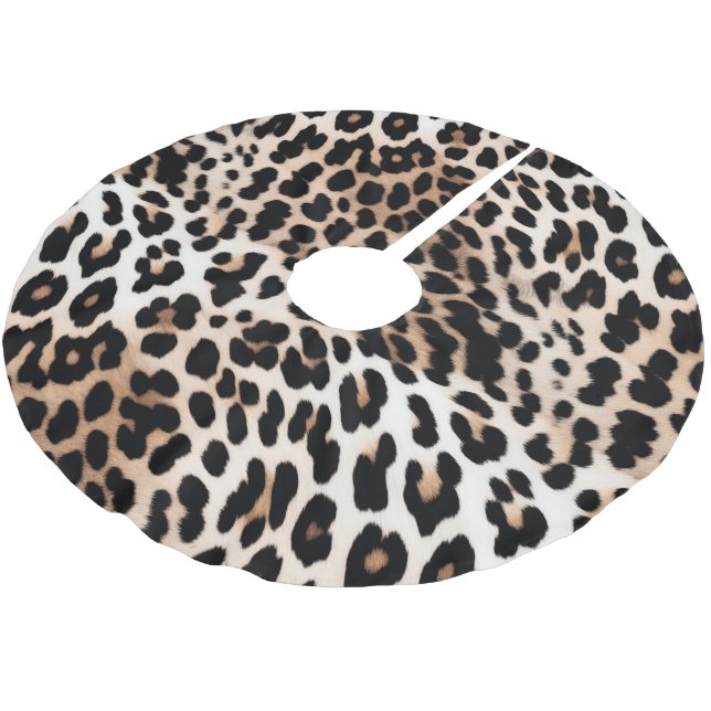 Pfirsich Schwarze Creme Leopard Weihnachten Polyester Weihnachtsbaumdecke (Schrägansicht)