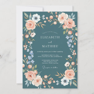 Pfirsich Serene Florale Romanze Hochzeit Einladung