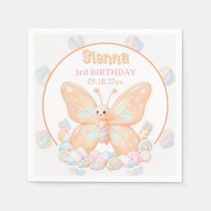 Pfirsich-Sorbet-Schmetterling Geburtstag Serviette