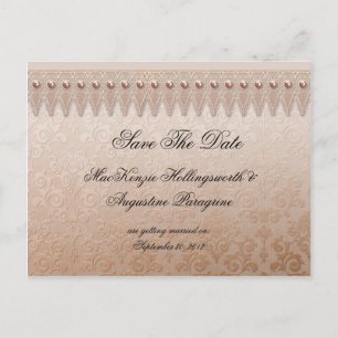Pfirsich-Spitze und Damast Save the Date Ankündigungspostkarte