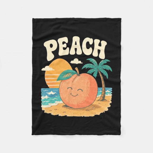 Pfirsich Strand Sommer Retro süße Frucht Sonnenunt Fleecedecke (Vorderseite)