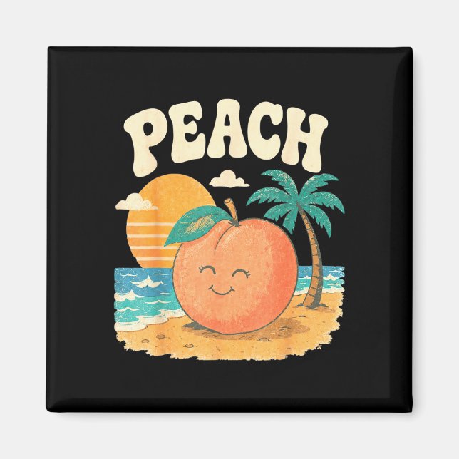 Pfirsich Strand Sommer Retro süße Frucht Sonnenunt Magnet (Vorne)