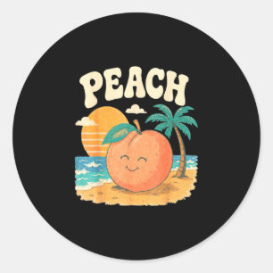 Pfirsich Strand Sommer Retro süße Frucht Sonnenunt Runder Aufkleber