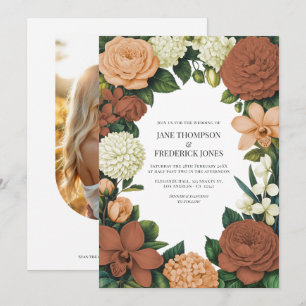 Pfirsich-, Terrakotta- und cremefarbene Florale Ho Einladung