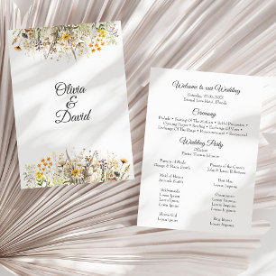 Pfirsich-Terrakotta-Wildblumenwiese-Hochzeitsprogr Programm