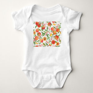 Pfirsich-Tropenfrucht-Vintage-Muster. Baby Strampler