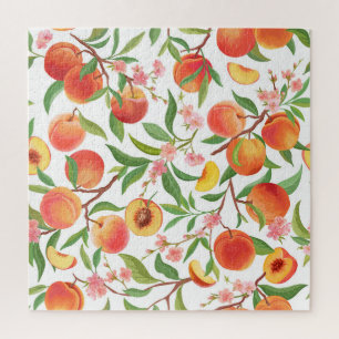 Pfirsich-Tropenfrucht-Vintage-Muster. Puzzle