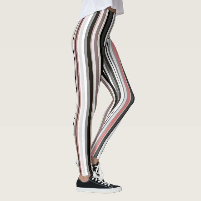 Pfirsich und Abstrakte graue Streifen Leggings (Rechts)