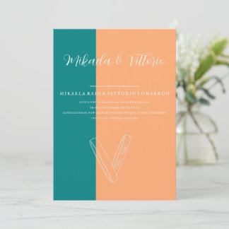 Pfirsich und Aquamarine Hochzeit Einladung