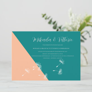 Pfirsich und Aquamarine Hochzeit Einladung