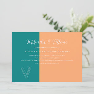 Pfirsich und Aquamarine Hochzeit Einladung