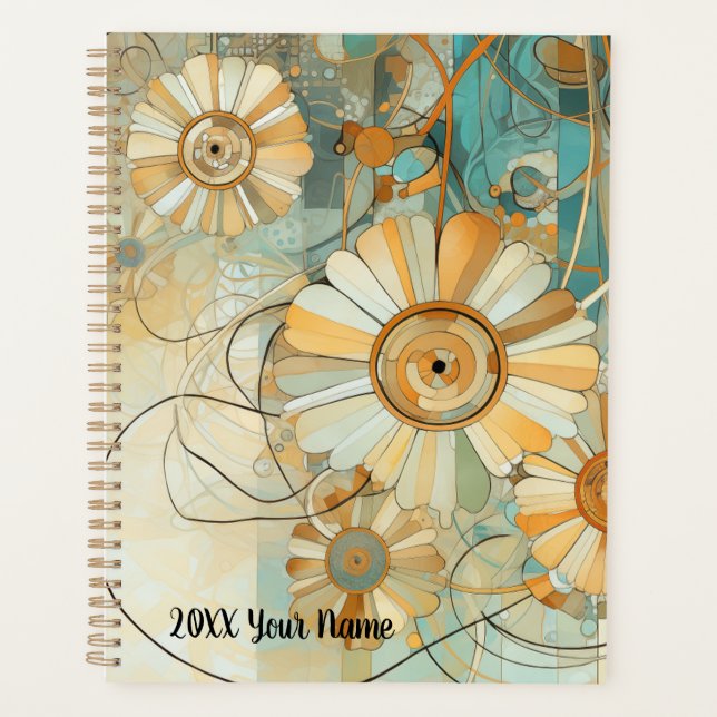 Pfirsich und Aquamariner, Abstrakter Blumengarten Planer (Vorderseite)