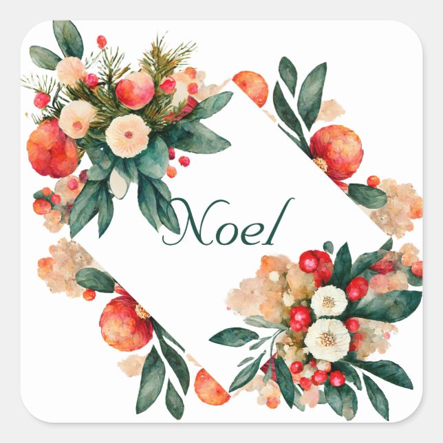 Pfirsich und Aquamarines Obst und Blume Weihnachte Quadratischer Aufkleber (Vorderseite)