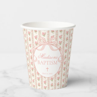 Pfirsich- und Beige-Antik-Fancy-Floral-Taufe Pappbecher
