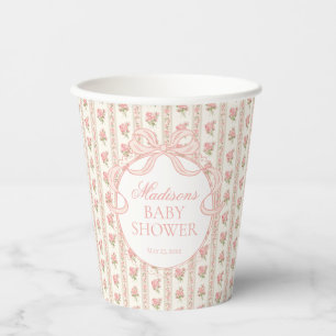 Pfirsich und Beige Fancy Floral Babyshower Pappbecher