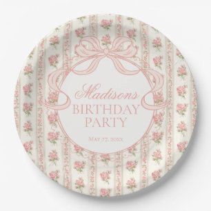 Pfirsich- und Beige-fancy-floral-Geburtstagsfeier Pappteller