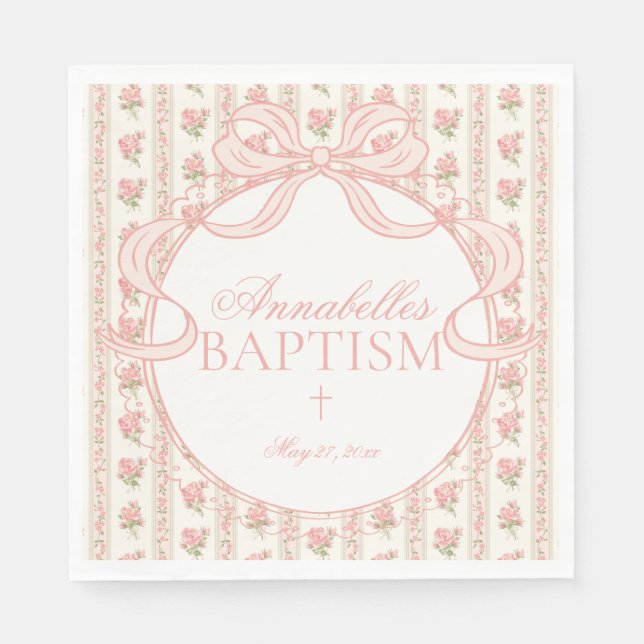 Pfirsich- und Beigetöne Fancy Floral Tauf Tischdek Serviette (Vorderseite)