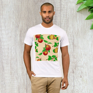 Pfirsich- und Birnenfruchtmuster Rustikale Botanik T-Shirt