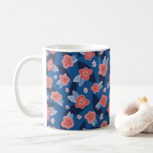 Pfirsich- und Blaublumenmuster Kaffeetasse