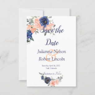 Pfirsich- und blaue Aquarell-Blumen-Save-the-Date- Einladung