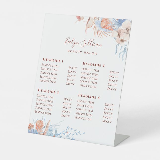 Pfirsich und blaues tropisches Preisschild Sockelschild (Vorderseite)