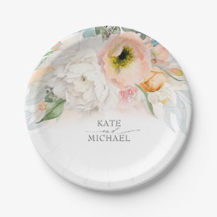 Pfirsich und Blush Pink Blues Hochzeit Pappteller