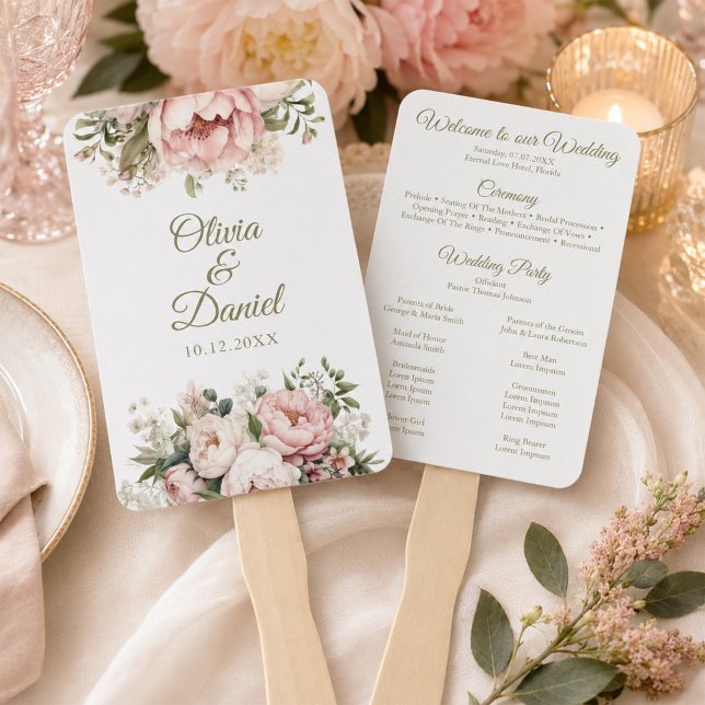 Pfirsich und Blush Pink Blues Hochzeitsprogramm Fächer (Blush & Ivory Peony Wedding Program Fan)