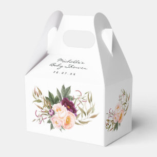 Pfirsich- und Burgunder-Blumen-Baby-Shower-Dankesc Geschenkschachtel