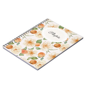 Pfirsich- und Creme-Blumen-Notizbuchcover-Design e Notizblock