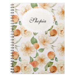 Pfirsich- und Creme-Blumen-Notizbuchcover-Design e Notizblock