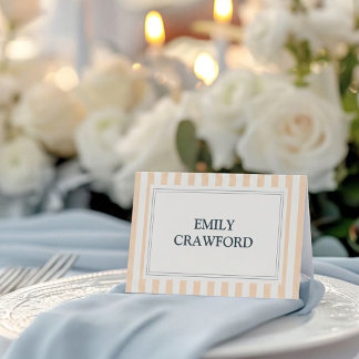 Pfirsich- und Creme-gestreifte Hochzeit Platzkarte
