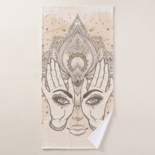 Pfirsich- und Gold Boho Lotusblumen-Schönheit Badhandtuch Set