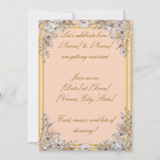 Pfirsich- und Gold-Botanische Hochzeitseinladung | Einladung