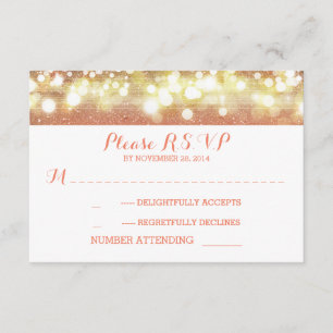 Pfirsich und Gold reihen Licht-Glitter-Hochzeit RSVP Karte