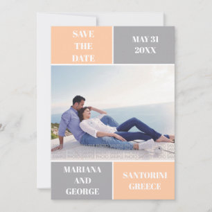 Pfirsich- und Grau-Farbblock-Hochzeit Save the Dat Date
