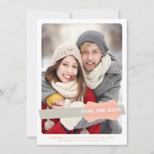 Pfirsich und Grau Moderne Hochzeitsankündigung Str Save The Date